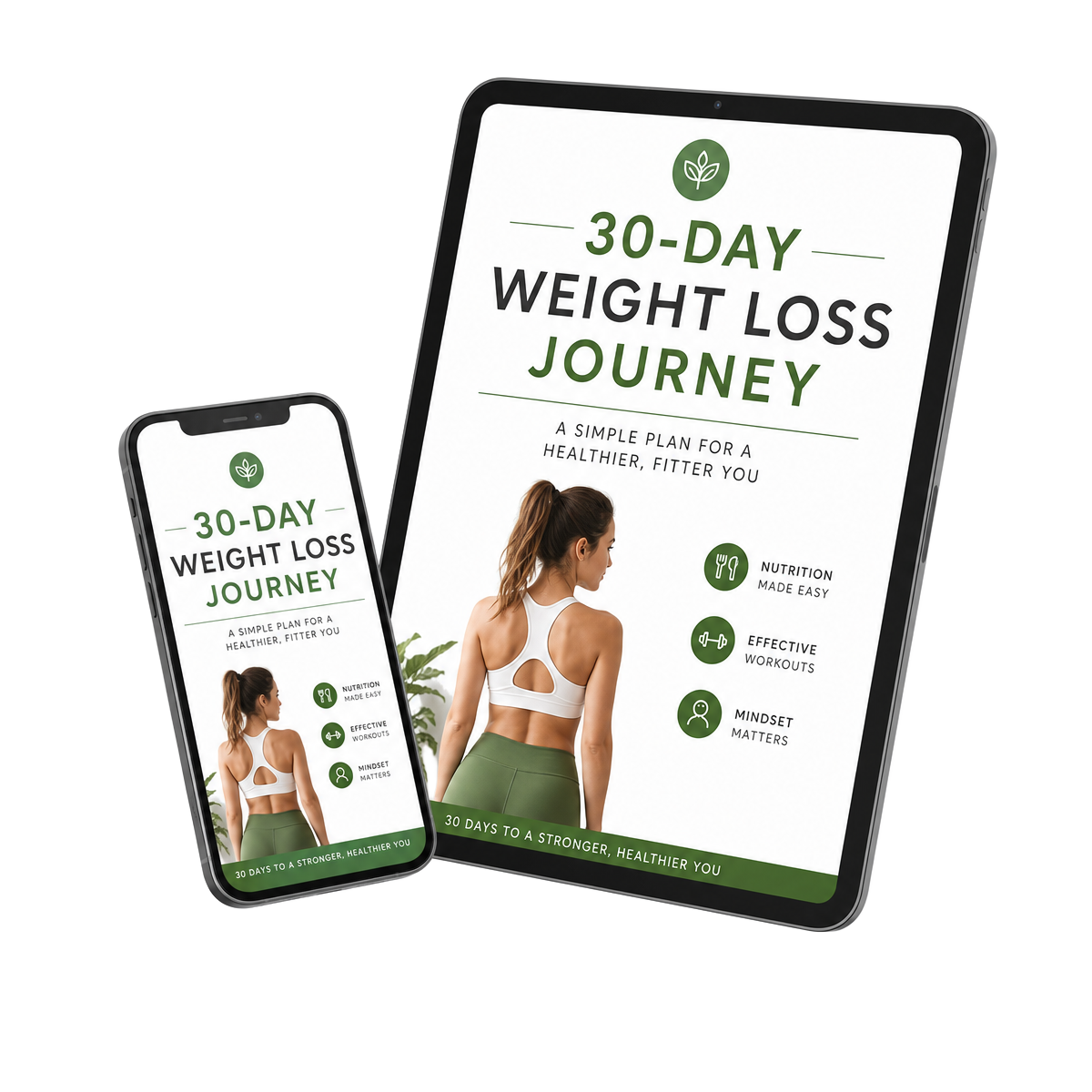 30-Day Weight Loss Journey digital guide shown on a phone and tablet